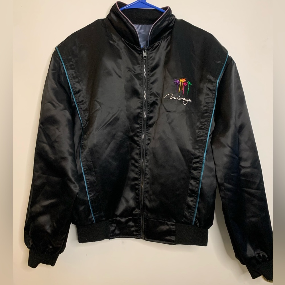 Vtg 90’s Mirage/Treasure Island Reversible Satin Bomber Jacket